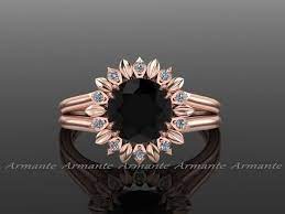 Sun Flower Black Diamond Engagement Ring In Rose Gold Black Diamond Engagement Black Diamond Ring Engagement Rose Engagement Ring