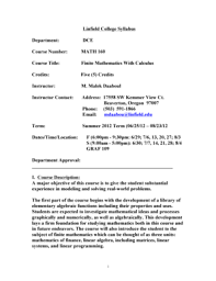 Fillable Online Linfield Linfield College Syllabus Department Dce Course Number Math 160 Course Title Finite Mathematics With Calculus Credits Five 5 Credits Instructor M Linfield Fax Email Print Pdffiller