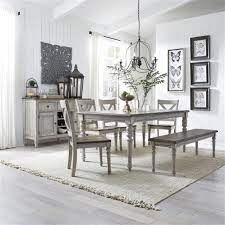 Give your dining room an easy makeover with one of our stylish dining sets! Cottage Lane Rectangular Leg Table 6 Piece Dining Set In Antique White Finish With Weathered Gray Tops By Liberty Furniture 350 Cd 6rts