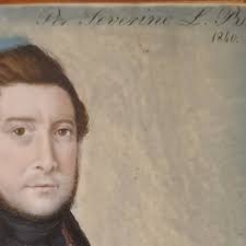 Severiano López Rearán. Retrato en miniatura de caballero . Acuarela y  gouache sobre marfil. Firmado y fechado arriba "Por Severino L R " 1840.  Escuela española. 76 X 67 mm Forma pareja