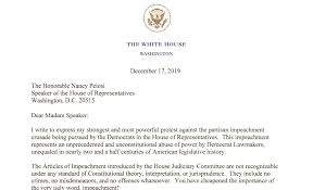 The letter told mr erdogan not to be a fool by launching a military offensive in northern syria. Read President Trump S Letter Protesting Impeachment Nbc Chicago