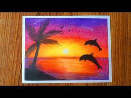 Drawing sunset using colored pencils. Dolphin At Beach Sunset Scenery Oil Pastel Drawing How To Draw Scenery Art And Travel Youtube