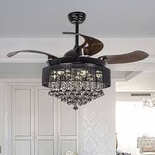 46 Broxburne Modern Crystal Retractable Ceiling Fan With Led Lights And Remote Control Black Ceiling Fan Chandelier Chandelier Fan Led Ceiling Fan