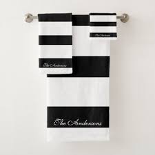 Black And White Striped Bath Towels Elegant Personalized Black And White Stripes Bath Towel Set Zazzle Com Striped Bath Towels Bath Towel Sets Bath Towels