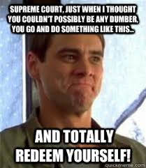 Supreme Court Just When I Thought You Couldn T Possibly Be Any Dumber You Go And Do Something Like This And Totally Redeem Yourself Dumb Quickmeme