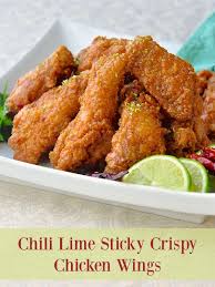 Chili Lime Sticky Crispy Chicken Wings Tangy Sweet Spicy Recipe Crispy Chicken Wings Wing Recipes Sticky Chicken Wings