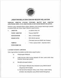 Dec 07, 2020 · aktiviti sukan, riadah dan rekreasi adalah tertakluk kepada sop yang dikeluarkan oleh majlis keselamatan negara (mkn) dan tertakluk kepada kawasan tempat tinggal anda, sama ada pkpp, pkpb atau pkpd. Hebahan Jawatan Jabatan Belia Dan Sukan Negeri Kelantan Facebook