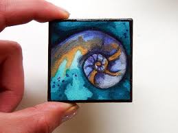 Sea Shell Ammonite Nautilus Original Acrylic Mini Painting Or Fridge Magnet On 2x2 Canvas Resimler Resim Magnet