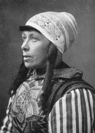 Bauw, dress front panel worn by women in Marken, a Dutch fishing village.  Indian chintz dating from early 1700's. Coromandel coast, painted, resist  and mordant dyed. These chintz panels, children's caps and