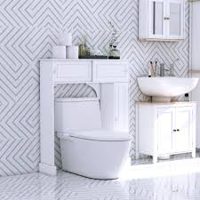 They free up valuable floor space (essential during that morning rush), keep essentials nice and tidy, and also keep them hidden from view. Homcom Freestanding Over Toilet Bathroom Storage Cabinet White