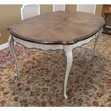 Solid oak dining table and chair set believed to be a french refractory draw leaf table very good condition lovely finials on the table and chairs strong sturdy. 1960s French Provincial Dining Table W 6 Chairs Chairish
