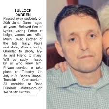 🌹Family announcement for the late Darren Bullock 🕯