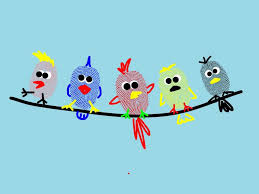 Birds In My Area App Simple Funny Fingerprint Art Ideas Fingerprint Birds On A Wire Fingerprint Art Kids Fingerprint Art Fingerprint Crafts