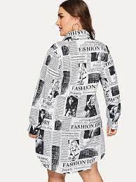 Maybe you would like to learn more about one of these? Plus Newspaper Print Curved Hem Shirt Dress Shein Usa