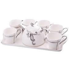 Modern White Tea Set With Silver Lines Tea Sets Modern Tea Set Contemporary Tea Sets