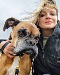 Dog's expression at the beach in a storm