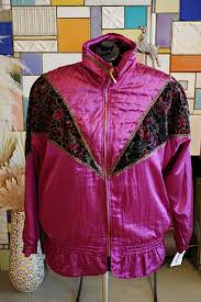 Vintage PLUS TAILLE 1980s DEADSTOCK Lady Lavon Rose Magenta Floral Velvet  Bomber Jacket