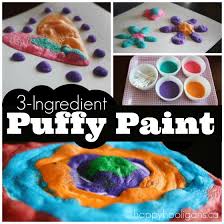 If you want to make a few different colors, put some puffy paint in small containers and then add a few drops of food coloring and mix with a small spoon or popsicle stick. Homemade Puffy Paint Recipe With 3 Ingredients Happy Hooligans