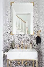 Wallpapers for bathrooms look good whether you use geometric designs or flowers, stripes or paisley ornate designs. Bathroom Photos Black And Gold Bathroom Bathroom Wallpaper Trends Half Bathroom Decor