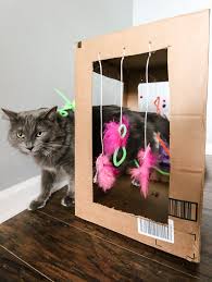 Diy Cardboard Cat Play Box Cats Diy Projects Diy Cat Toys Cat Playing