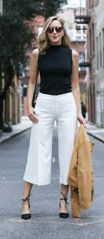 Black And White Square Pants Outfit Ideas How To Style White Culottes Pants During Summer Fashion Work Fashion Casual Fashion