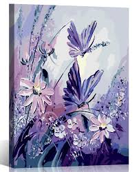 Paint by numbers flowers with frame. Rihe Wood Frame Paint By Numbers Diy Oil Painting Purple Butterflies With Flowers Canvas Print Wall Art Home Decoration Buy Online In Andorra At Andorra Desertcart Com Productid 56730443