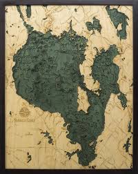 Sebago Lake Wood Carved Topographic Depth Chart Map