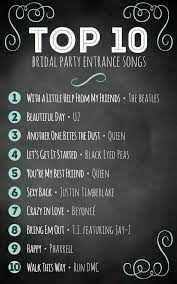 Music Ideas For Wedding Party Entrance Bridal Party Entrance Song Wedding Songs Entrance Songs