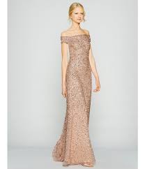 Shop for rose gold dresses at dillard's. Adrianna Papell Off The Shoulder Cap Sleeve Beaded Gown Dillard S Metallic Wedding Dresses Dresses Gowns