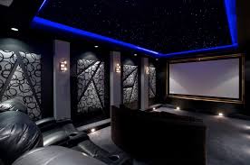 Contemporary Home Theater With Starscape Ceiling Contemporary Home Theater Design Home Theater Lighting Home Theater Room Design Best Home Theater