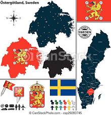 | östergötland county harbours gems on both sides of the göta canal, which threads diagonally across the region. Map Of Ostergotland Sweden Vector Map Of County Ostergotland With Coat Of Arms And Location On Sweden Map Canstock