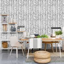 Mulyeeh 17 7 X 118 Self Adhesive Peel And Stick Paper Herringbone Black White Wallpaper Rem Black And White Wallpaper White Wallpaper Herringbone Wallpaper