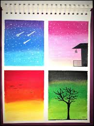 Art Crayon Drawing Scenery Season Colour Sky Sunset Tree Meteor House