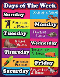 Days Of The Week Lamintated Educational Chart Fun Poster For Kids And Teachers With Funny Lines And Animals