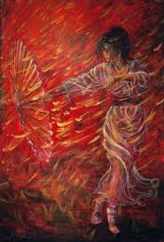 Geisha In Rain Red Painting Art Red Painting Art Prints