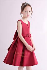 Simple Knee Length Satin Flower Girl Dresses With Bow En 2020 Con Imagenes Vestidos Formales Para Ninas Vestidos Para Ninas Vestidos