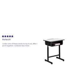Flash Furniture Student Desk With Grey Top And Adjustable Height Black Pedestal Frame Walmart Com Walmart Com