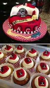 Firefighter Baby Shower Cake With Fire Helmet Cupcakes Shared By Lion Firefighter Baby Showers Baby Shower Cakes For Boys Baby Shower Cakes