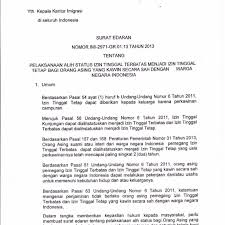 Surat Edaran Dirjen Imigrasi No Imi 2971 Gr 01 13 Tahun 2013 Tentang Pelaksanaan Alih Status Izin Tinggal Terbatas Menjadi Izin Tingga Surat Orang Asing Orang