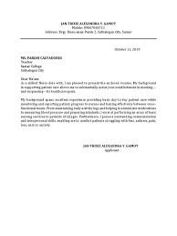 When writing a cover letter for cna jobs, make the header of it match your resume header, and provide your name, job title, and contact details. Application Letter Nurse Aide Nursing Health Care