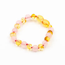 Bracelet Ambre Bebe Miel Et Quartz Rose 123ambre