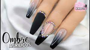 Ver más ideas sobre uñas elegantes, manicura de uñas, uñas negras. Unas Con Acrilicos Ombre Negro Cristales Youtube