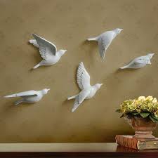 5pcs A Set Decorative 3d Resin Bird Wall Stickers Home Furnishing Tv Background Wall Decoration White Ceramic Birds Wall Bird Wall Decor Dimensional Wall Decor