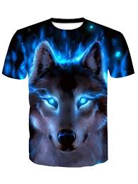 Short Sleeve Print Wolf T Shirt Blue 3k68511016 Size 3xl Wolf T Shirt Animal Shirts Men Short Sleeve