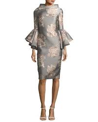 Badgley Mischka Collection Funnel Neck Flutter Sleeve Floral Jacquard Cocktail Dress Casual Cocktail Dress Cocktail Dress Black Cocktail Dress