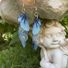 Blue Fairy Wing Clip-on Earrings, Silver Crystal Wired Butterfly Wings,  Fairycore Cosplay Jewelry, Cottagecore