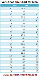 vans shoe size chart best mens footwear