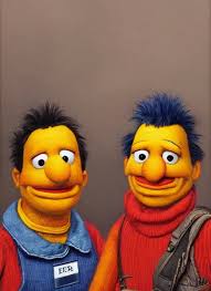 portrait Bert and Ernie fused together in Society