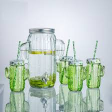 Editable glass and liquid colors. China 4l Cactus Round Glass Beverage Dispenser Clear Glass Bottle With Mason Jar Set China Cold Drink Jar And Glass Jar Price