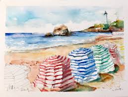 Aquarelle Peinture Originale La Plage Et Le Phare De Peinture Originale Comment Peindre Peinture